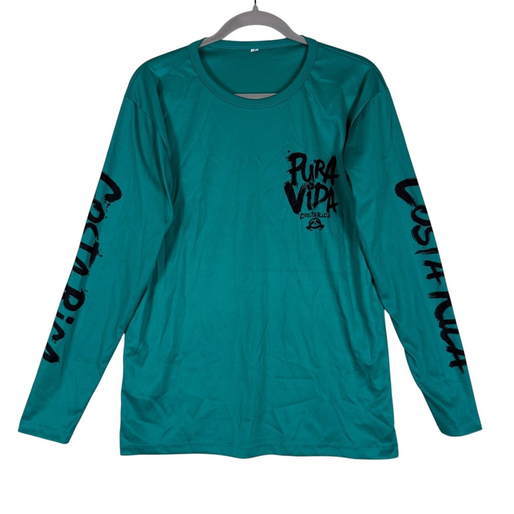 Pura Vida Beach Tee Mens Small Green Costa Rica Panda Graphic Long Sleeve Travel